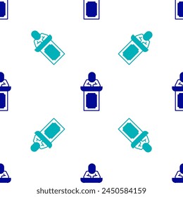 Blue Auction auctioneer sells icon isolated seamless pattern on white background. Auction business, bid and sale.  Vector