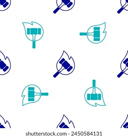 Blue Auction hammer icon isolated seamless pattern on white background. Gavel - hammer of judge or auctioneer. Bidding process, deal done. Auction bidding.  Vector