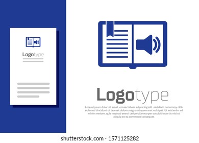 Blue Audio book icon isolated on white background. Audio guide sign. Online learning concept. Logo design template element. Vector Illustration