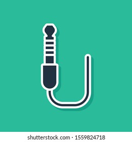 Blue Audio jack icon isolated on green background. Audio cable for connection sound equipment. Plug wire. Musical instrument.  Vector Illustration