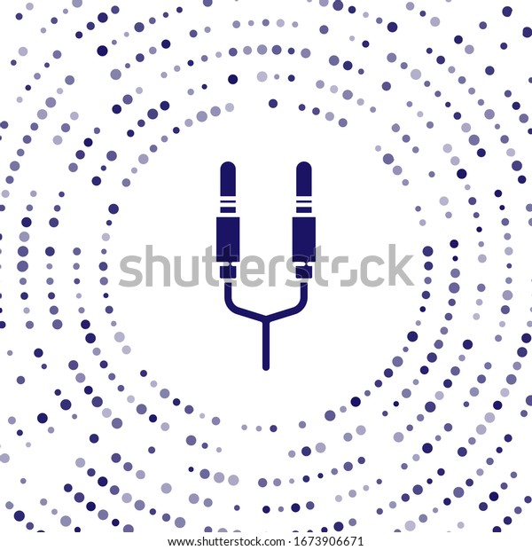 Blue Audio jack\
icon isolated on white background. Audio cable for connection sound\
equipment. Plug wire. Musical instrument. Abstract circle random\
dots. Vector Illustration