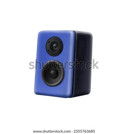 Blue audio speaker 3d icon vector illustration. Acoustic system listening music sound stereo technology