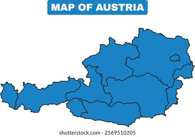 Blue Austria country map border outline vector