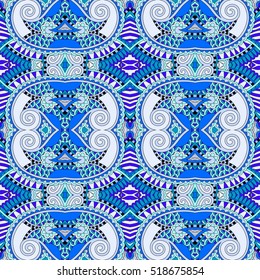 blue authentic seamless geometry vintage pattern, ethnic style ornamental background, ornate floral decor for fabric design, endless texture, vector illustration