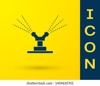 Blue Automatic irrigation sprinklers icon isolated on yellow background. Watering equipment. Garden element. Spray gun icon.  Vector Illustration