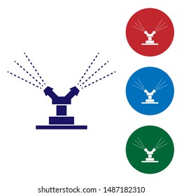 Blue Automatic irrigation sprinklers icon isolated on white background. Watering equipment. Garden element. Spray gun icon. Set color icon in circle buttons. Vector Illustration
