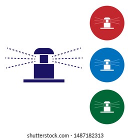 Blue Automatic irrigation sprinklers icon isolated on white background. Watering equipment. Garden element. Spray gun icon. Set color icon in circle buttons. Vector Illustration