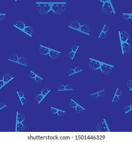 Blue Automatic irrigation sprinklers icon isolated seamless pattern on blue background. Watering equipment. Garden element. Spray gun icon.  Vector Illustration