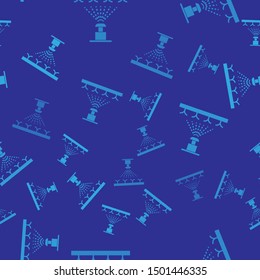 Blue Automatic irrigation sprinklers icon isolated seamless pattern on blue background. Watering equipment. Garden element. Spray gun icon.  Vector Illustration