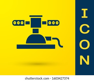 Blue Automatic irrigation sprinklers icon isolated on yellow background. Watering equipment. Garden element. Spray gun icon.  Vector Illustration