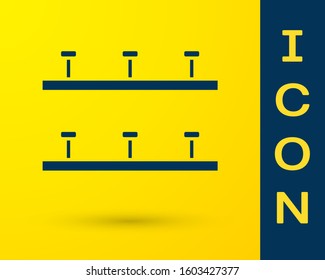 Blue Automatic irrigation sprinklers icon isolated on yellow background. Watering equipment. Garden element. Spray gun icon.  Vector Illustration
