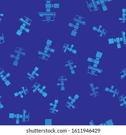 Blue Automatic irrigation sprinklers icon isolated seamless pattern on blue background. Watering equipment. Garden element. Spray gun icon.  Vector Illustration