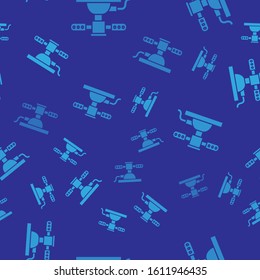 Blue Automatic irrigation sprinklers icon isolated seamless pattern on blue background. Watering equipment. Garden element. Spray gun icon.  Vector Illustration