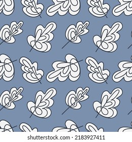Blue autumn seamless pattern falling leaves white purple monochrome color