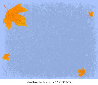 Blue Autumnal Background - yellow leaves on a blue textured paper. EPS10 vector.