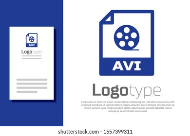 Blue AVI file document. Download avi button icon isolated on white background. AVI file symbol. Logo design template element. Vector Illustration