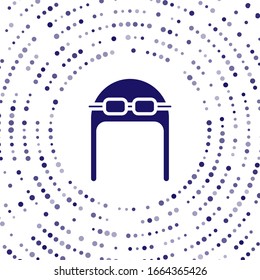 Blue Aviator hat with goggles icon isolated on white background. Pilot hat. Abstract circle random dots. Vector Illustration