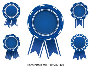 Blue award badge set with ribbons.Vector illustration.