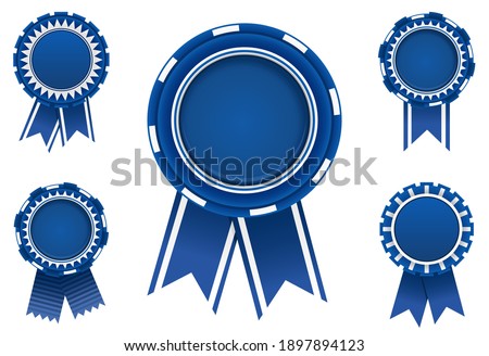 Blue award badge set with ribbons.Vector illustration.