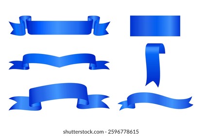 Blue award ribbon, luxury labels and badges premium quality certificate ribbons. Vector of various shapes. Collection of Different Empty Blue Ribbon, Label Design for text. Award Ribbon, banner band