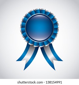 Blue Award Ribbon Over Gray Background. Vector Illustration