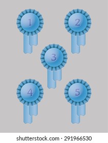 blue award ribbons with numbers one, two, three, four and six, vector illustration