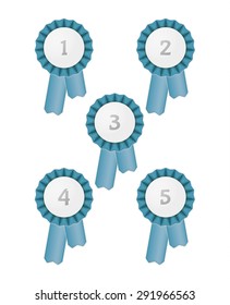 blue award ribbons with numbers one, two, three, four and six, vector illustration