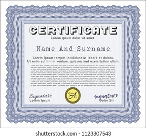 Blue Awesome Certificate template. With background. Perfect design. Detailed. 