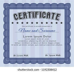 Blue Awesome Certificate template. With background. Modern design. Detailed. 