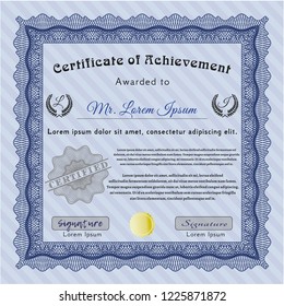 Blue Awesome Certificate template. With background. Cordial design. Customizable, Easy to edit and change colors. 