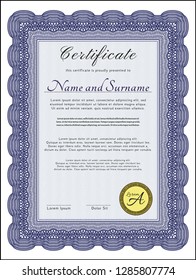 Blue Awesome Certificate template. With background. Sophisticated design. Detailed. 