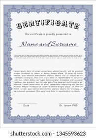 Blue Awesome Certificate template. With background. Detailed. Money style design. 