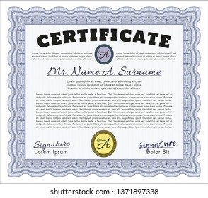 Blue Awesome Certificate template. With background. Vector illustration. Artistry design. 