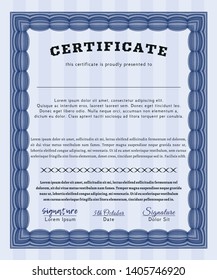 Blue Awesome Certificate template. With background. Vector illustration. Money Pattern design. 