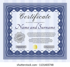 Blue Awesome Certificate template. Complex background. Retro design. Customizable, Easy to edit and change colors. 