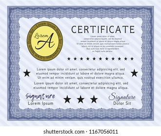 Blue Awesome Certificate template. Complex background. Cordial design. Vector illustration. 