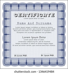 Blue Awesome Certificate template. With complex background. Detailed. Artistry design. 