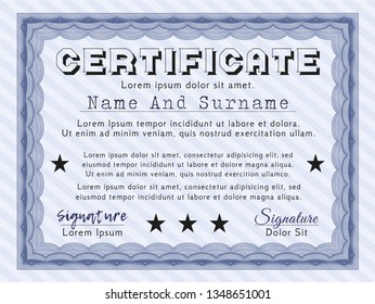 Blue Awesome Certificate template. With complex background. Customizable, Easy to edit and change colors. Good design. 