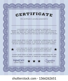 Blue Awesome Certificate template. With complex linear background. Money design. Vector illustration. 