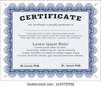 Blue Awesome Certificate template. With complex linear background. Excellent design. Vector illustration. 