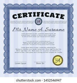Blue Awesome Certificate template. With complex background. Money style design. Customizable, Easy to edit and change colors. 