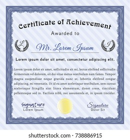 Blue Awesome Certificate template. With complex background. Customizable, Easy to edit and change colors. Cordial design. 