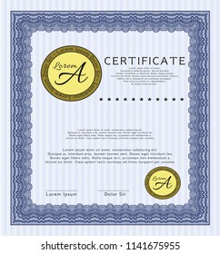 Blue Awesome Certificate template. Customizable, Easy to edit and change colors. Easy to print. Money design. 