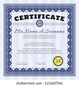 Blue Awesome Certificate template. Customizable, Easy to edit and change colors. With guilloche pattern and background. Good design. 