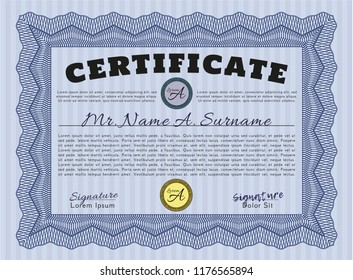 Blue Awesome Certificate template. Customizable, Easy to edit and change colors. With complex linear background. Modern design. 