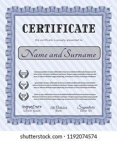 Blue Awesome Certificate template. Customizable, Easy to edit and change colors. Complex background. Money style design. 