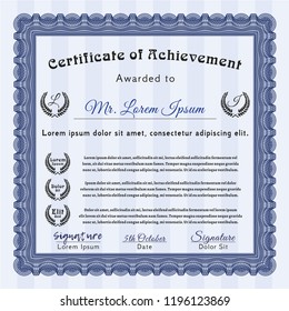 Blue Awesome Certificate template. Customizable, Easy to edit and change colors. With background. Money style design. 