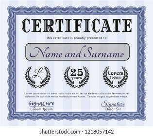 Blue Awesome Certificate template. Customizable, Easy to edit and change colors. With complex linear background. Superior design. 