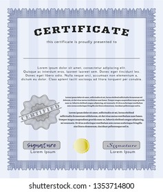 Blue Awesome Certificate template. Customizable, Easy to edit and change colors. With complex linear background. Artistry design. 