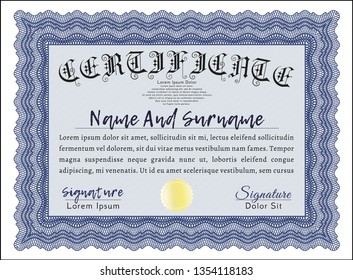 Blue Awesome Certificate template. Customizable, Easy to edit and change colors. With background. Beauty design. 